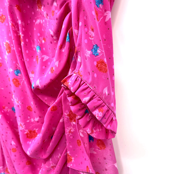 MAGDA BUTRYM Carlton Dress Ruched Mini Dress Hot Pink Silk Ruffles Floral Print - Picture 15 of 16